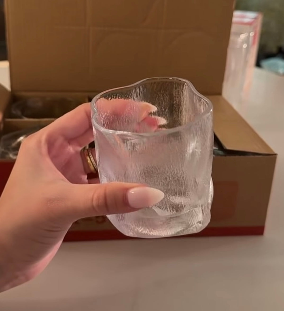 طقم أكواب زجاج مشبح شفاف صغير 6 قطع